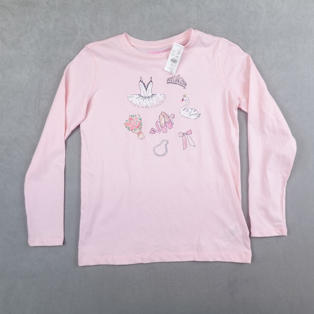 NWT J Crew Crewcuts Graphic Long Sleeve Tee Medium 8/9 Swan Ballet Pink
